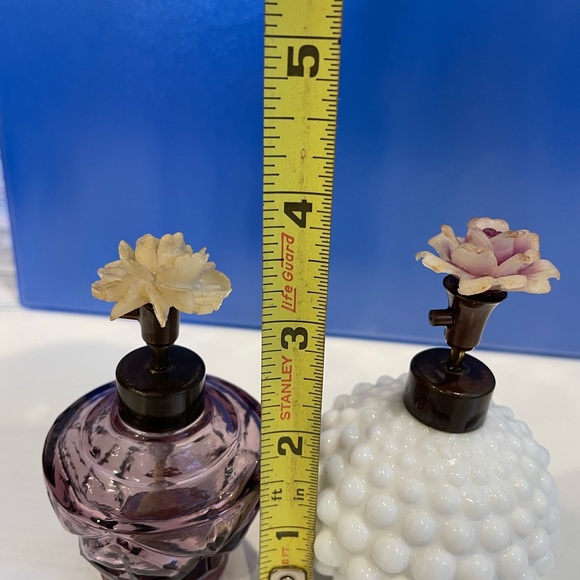 Vintage I. W. Rice & Co. Set 2 Perfume Bottle Hobnail Milk & Purple Glass Japan - Picture 4 of 15